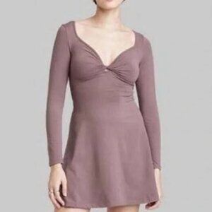 Wild Fable Mauve Long Sleeve Twist-Front Mini Knit Skater Dress Size XS